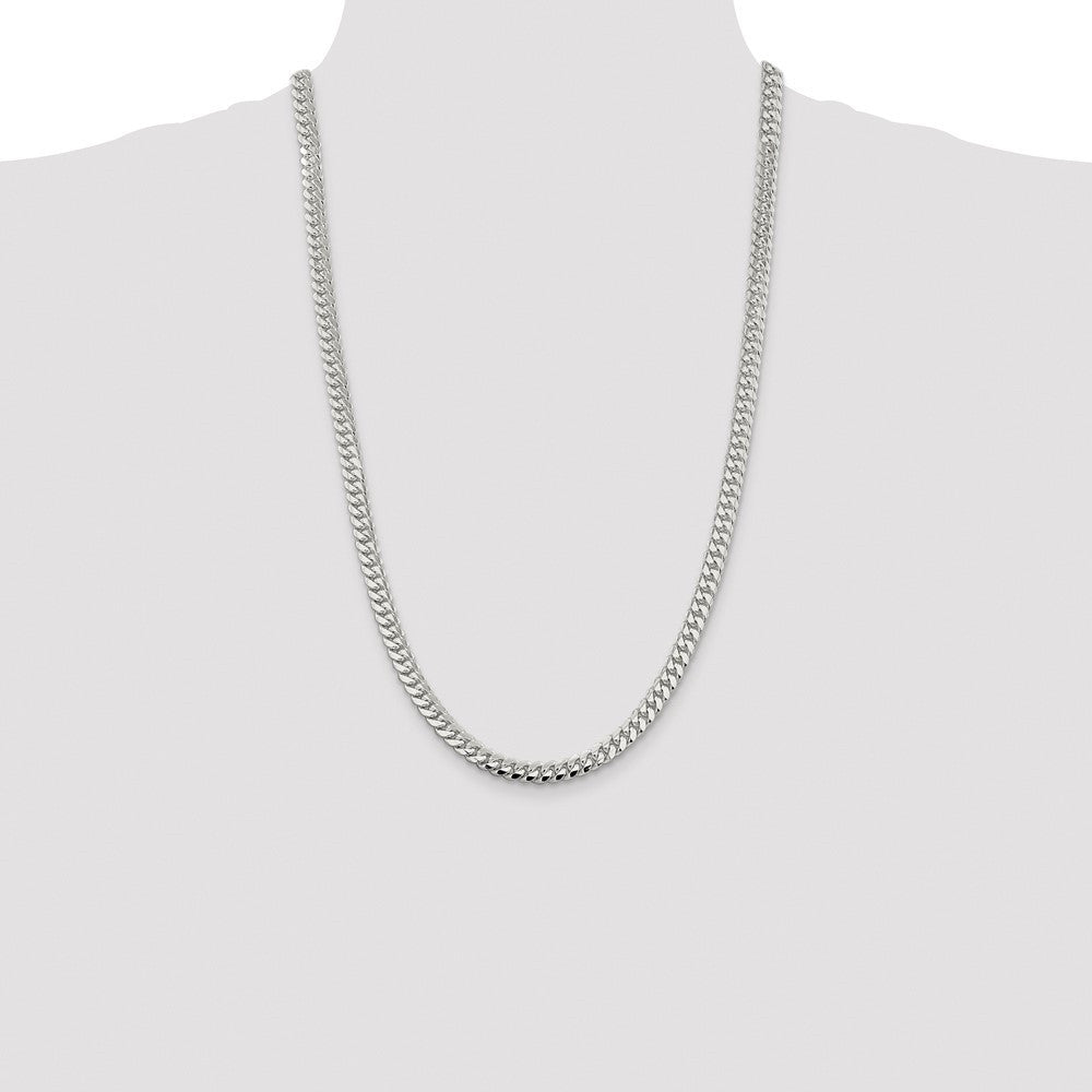 Sterling Silver Rhodium-plated 6.4mm Polished Domed Curb Chain Necklace 26"