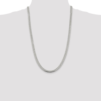 Sterling Silver Rhodium-plated 6.4mm Polished Domed Curb Chain Necklace 26"