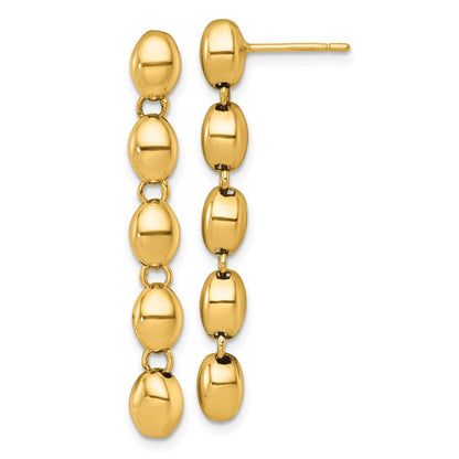 14k Yellow Gold Polished 5.25mm Round Fancy Beaded Dangle Earrings