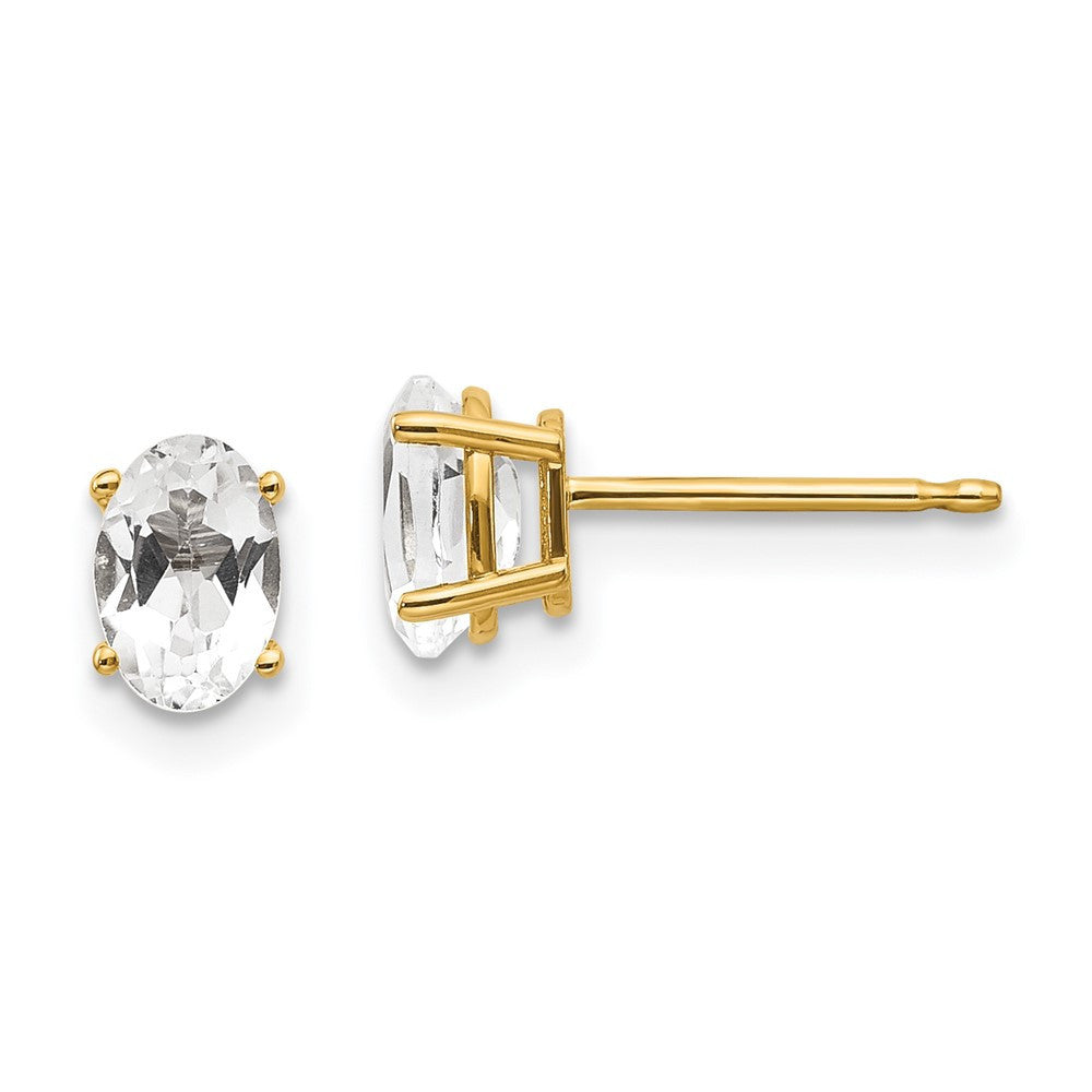 14k Yellow Gold 6x4 Oval April/White Topaz Stud Earrings