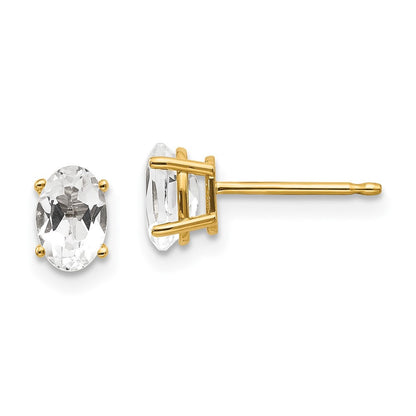 14k Yellow Gold 6x4 Oval April/White Topaz Stud Earrings