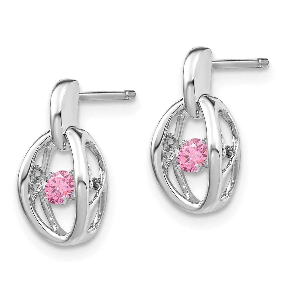 Sterling Silver Rhodium Pink CZ Birthstone Vibrant Dangle Earrings