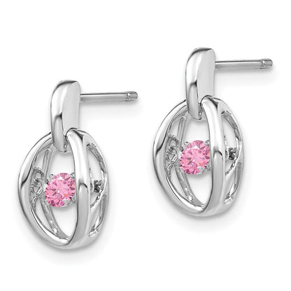 Sterling Silver Rhodium Pink CZ Birthstone Vibrant Dangle Earrings