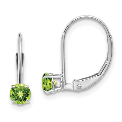 14k White Gold 4mm Round August/Peridot Leverback Dangle Earrings