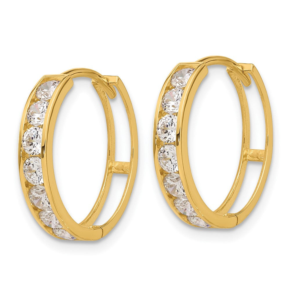 14k Yellow Gold Polished Cubic Zirconia 4x18mm Huggie Hoop Earrings