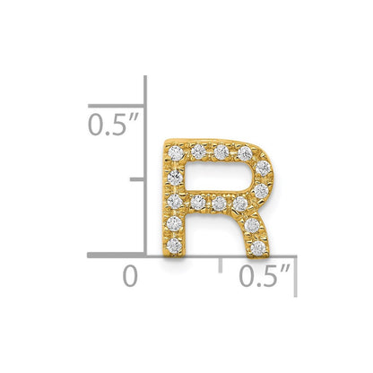 14k Yellow Gold Diamond Letter R Initial Charm Pendant