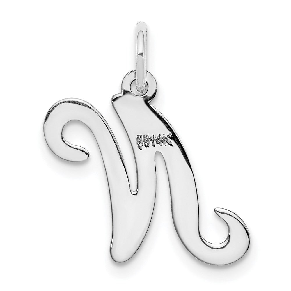 14k White Gold Script Letter N Initial Charm Pendant