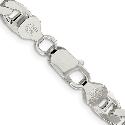 Sterling Silver 7.4mm Diamond-Cut Flat Anchor Curb Chain Necklace 20"