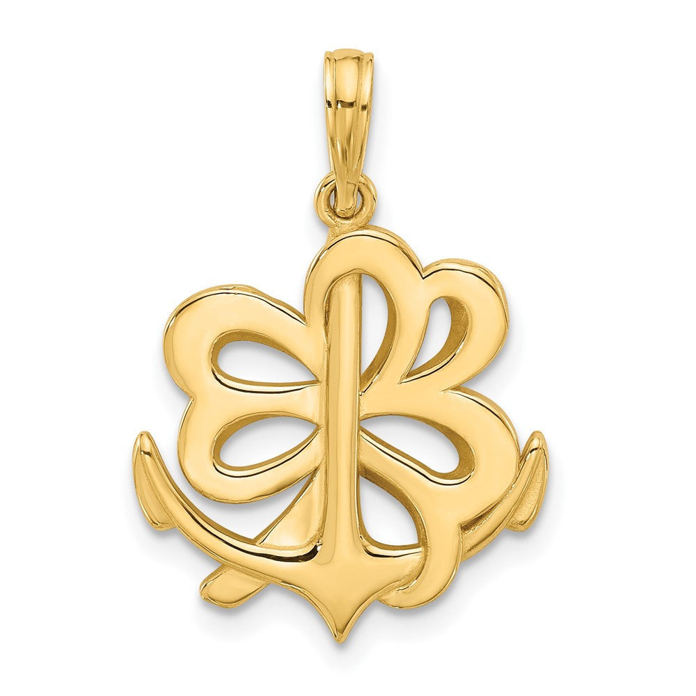 14k Yellow Gold Polished Anchor and Clover Charm Pendant