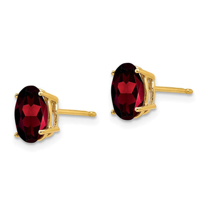 14k Yellow Gold 8x6mm Oval Garnet Stud Earrings