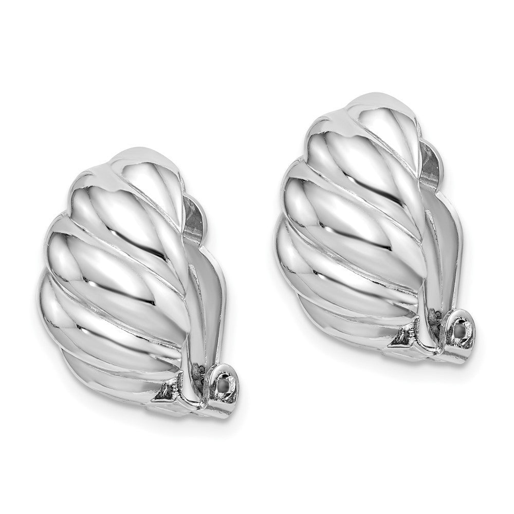 Sterling Silver RH-plated Polished Non-Pierced Scalloped Oval Stud Earrings