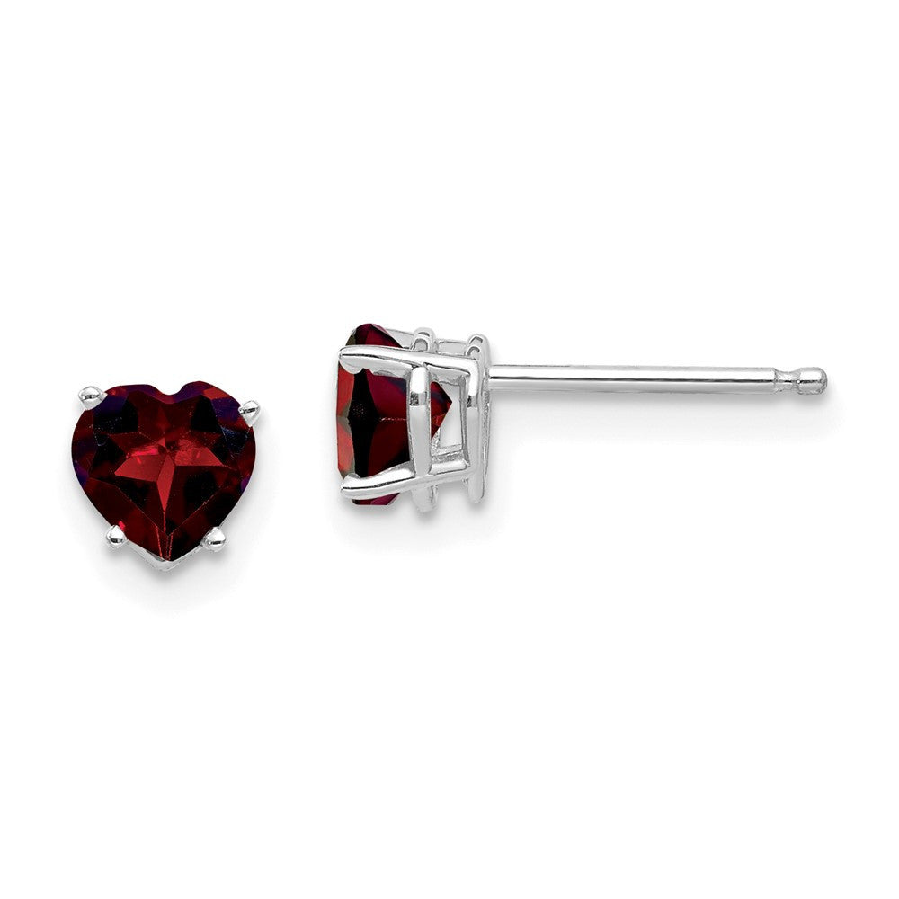 14k White Gold 5mm Heart Garnet Stud Earrings