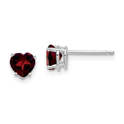 14k White Gold 5mm Heart Garnet Stud Earrings