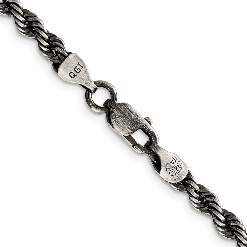 Sterling Silver Ruthenium-plated 4.5mm Rope Chain Necklace 22"