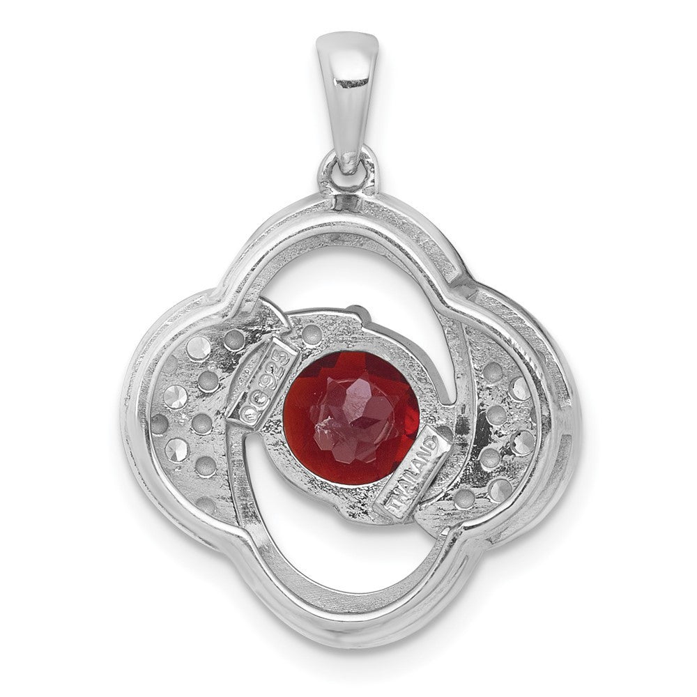 Sterling Silver Rhodium Polished Checker-cut Garnet and White Topaz Pendant