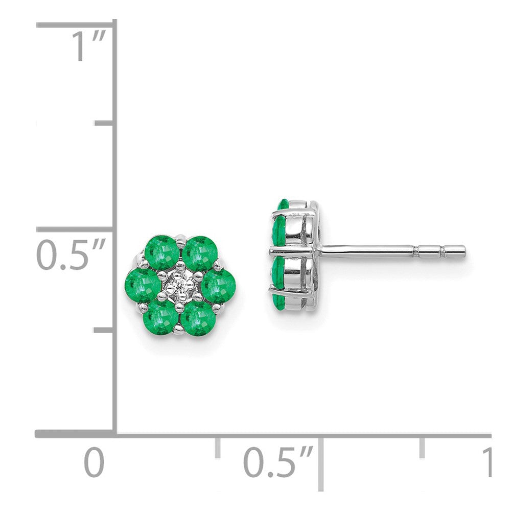 14k White Gold Polished Emerald and Diamond Button Stud Earrings