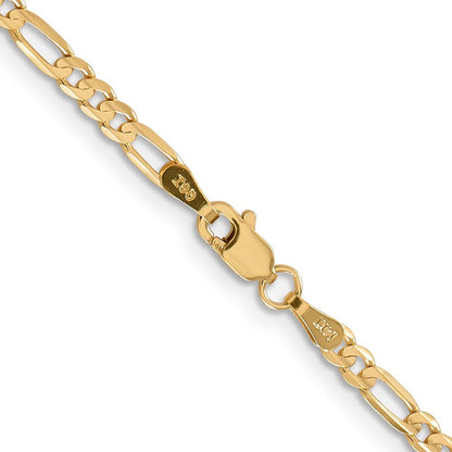 14k Yellow Gold 3mm Concave Open Figaro with Lobster Clasp Chain Necklace 16"