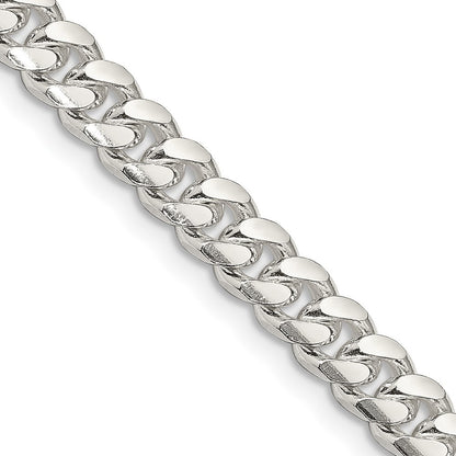 Sterling Silver 7mm Domed w/ Side Diamond-Cut Curb Chain Necklace 18"