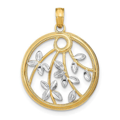 14k Yellow Gold Rhodium Round Frame Charm Pendant