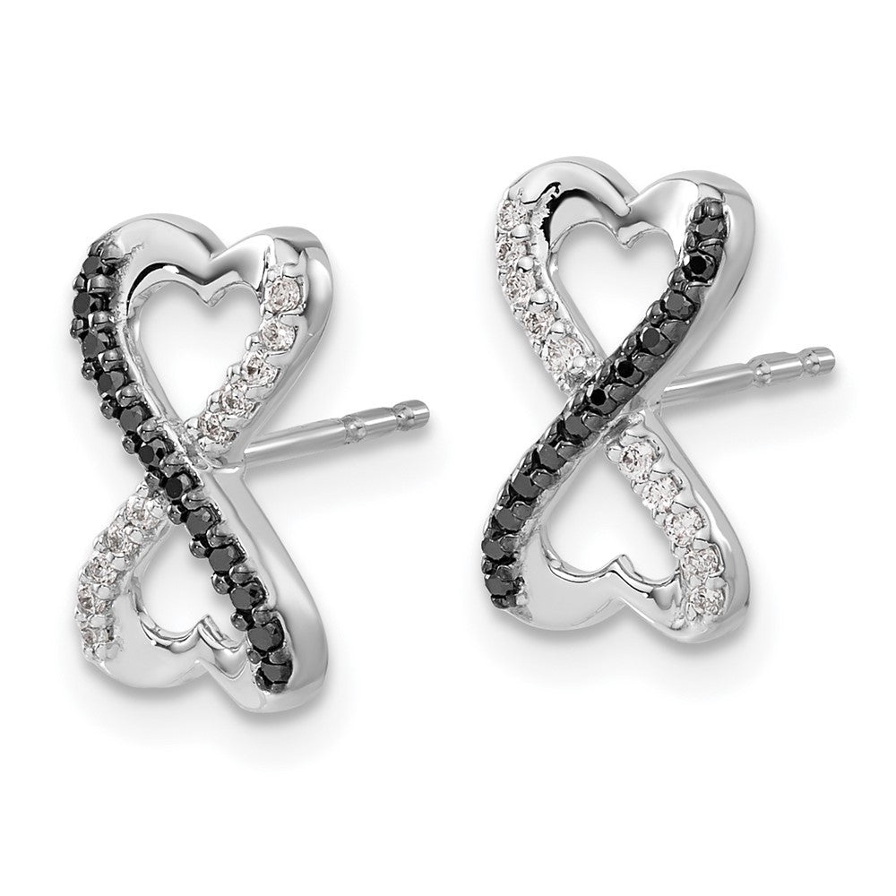 14k White Gold Black and White Diamond Infinity Heart Dangle Earrings