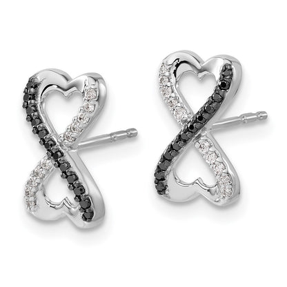 14k White Gold Black and White Diamond Infinity Heart Dangle Earrings