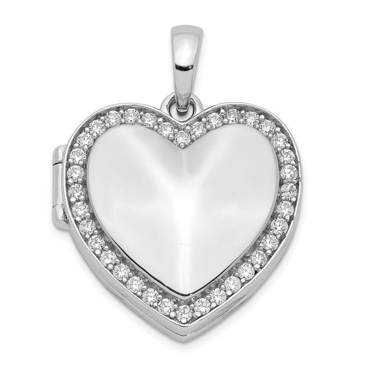 Sterling Silver Rhodium-plated CZ 23mm Heart Locket Pendant