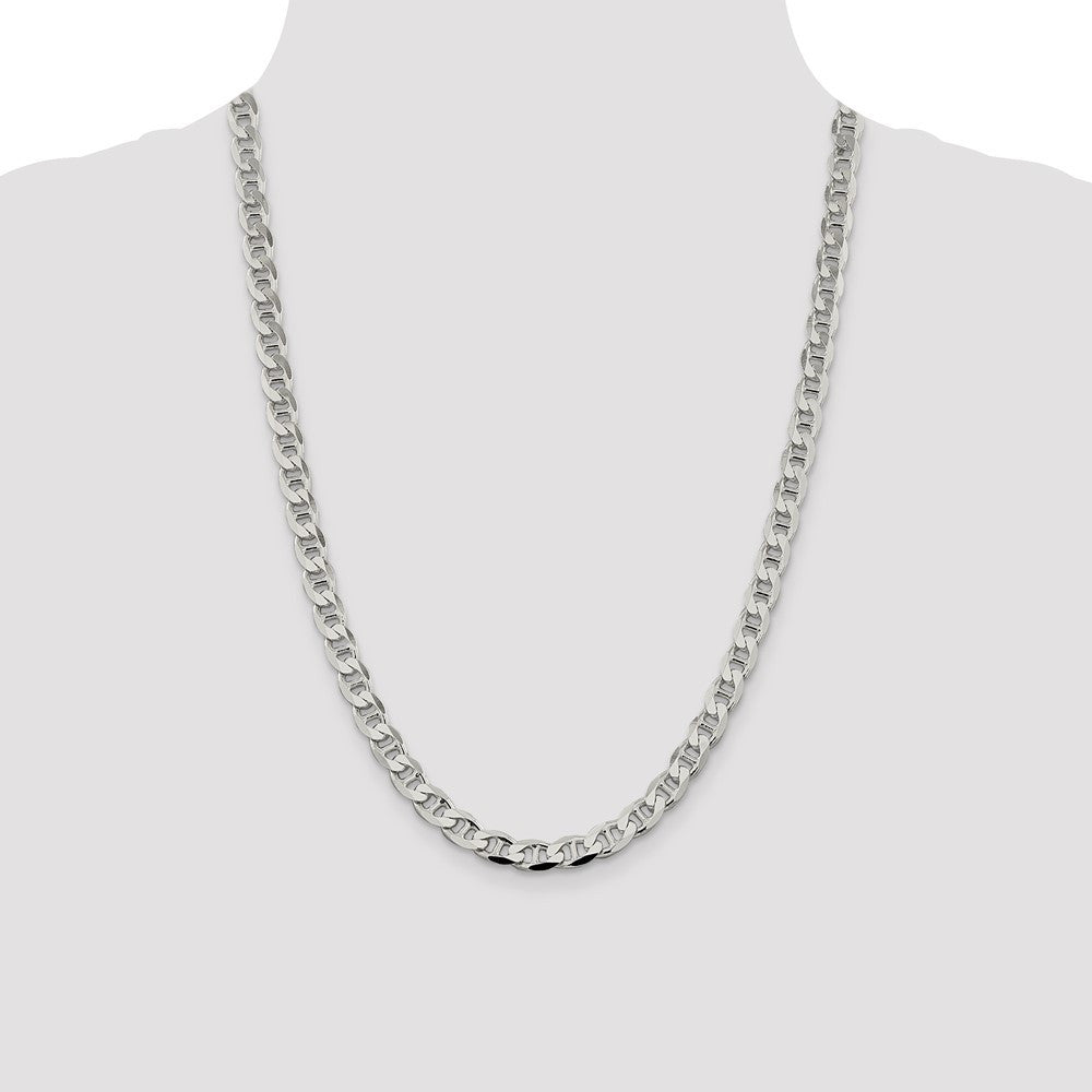 Sterling Silver 7.4mm Diamond-Cut Flat Anchor Curb Chain Necklace 24"