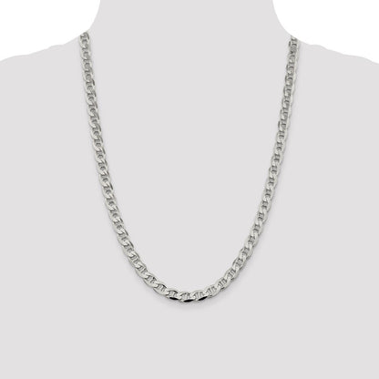 Sterling Silver 7.4mm Diamond-Cut Flat Anchor Curb Chain Necklace 24"