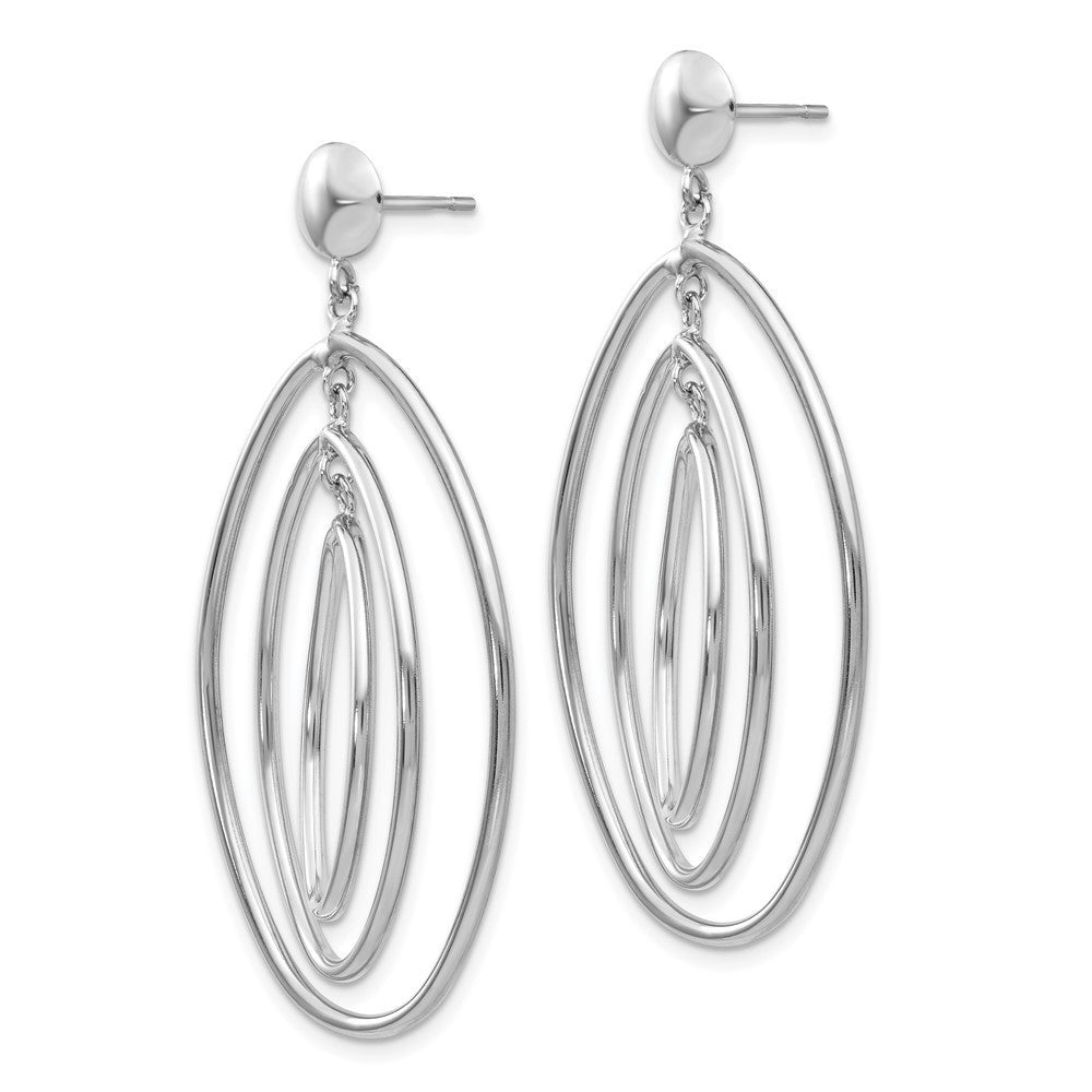 14k White Gold Oval Circle Dangle Earrings