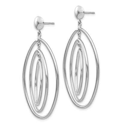 14k White Gold Oval Circle Dangle Earrings