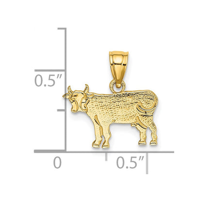 14k Yellow Gold Flat and Engraved Cow Charm Pendant