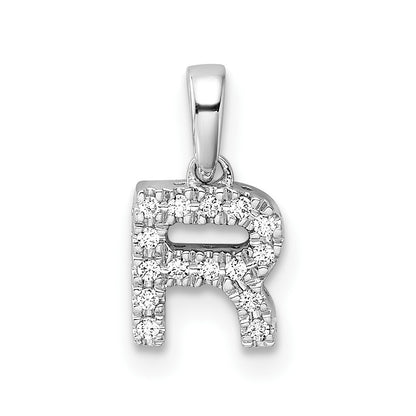 14k White Gold Diamond Letter R Initial with Bail Pendant
