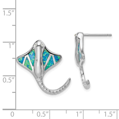 Sterling Silver Rhodium-plated Created Blue Opal Stingray Dangle Earrings