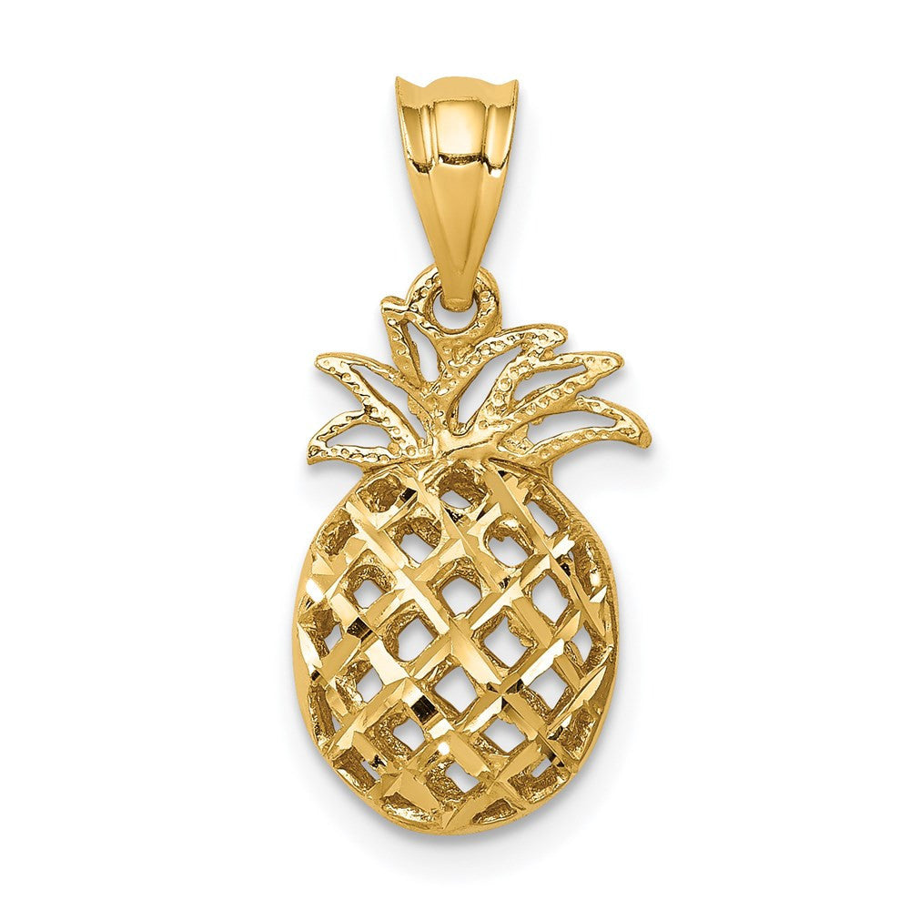14k Yellow Gold Polished & Diamond-cut 3D Pineapple Pendant