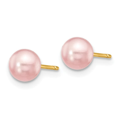14k Yellow Gold 5-6mm Purple Round Freshwater Cultured Pearl Stud Earrings