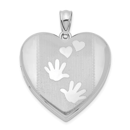 Sterling Silver Rhodium-plated Handprints Heart Locket Pendant