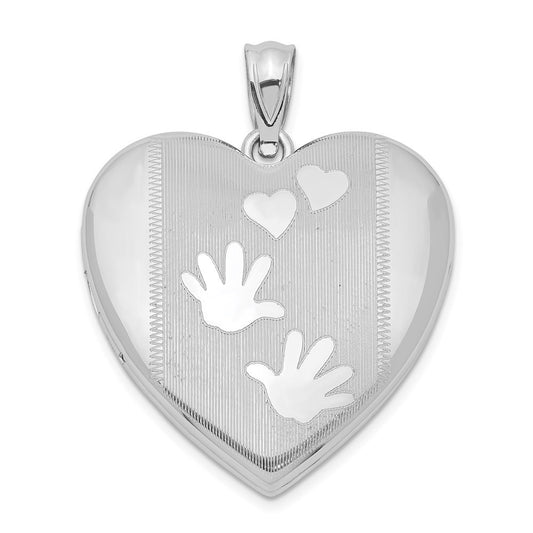 Sterling Silver Rhodium-plated Handprints Heart Locket Pendant