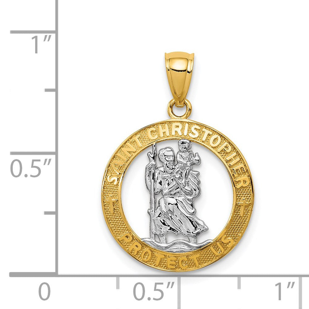 14k Yellow Gold Rhodium St Christopher Pendant