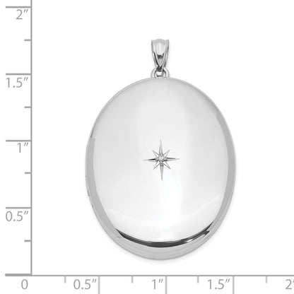 Sterling Silver Rhodium-plated Diamond Polished 34mm Oval Locket Pendant