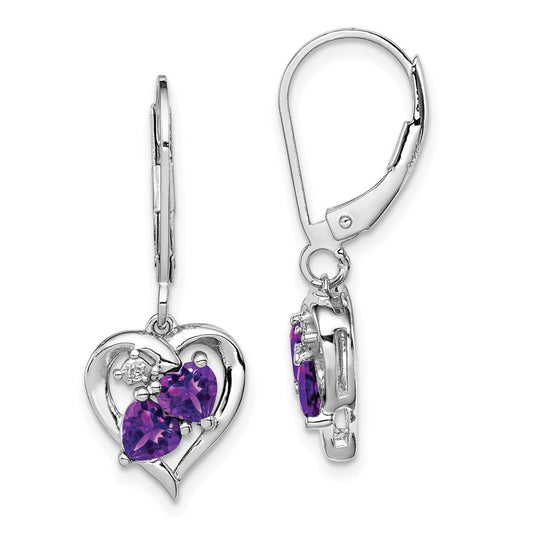 Sterling Silver Rhodium-plated Amethyst and Diamond Dangle Earrings