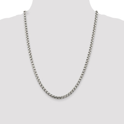 Sterling Silver 5.2mm Round Box Chain Necklace 24"