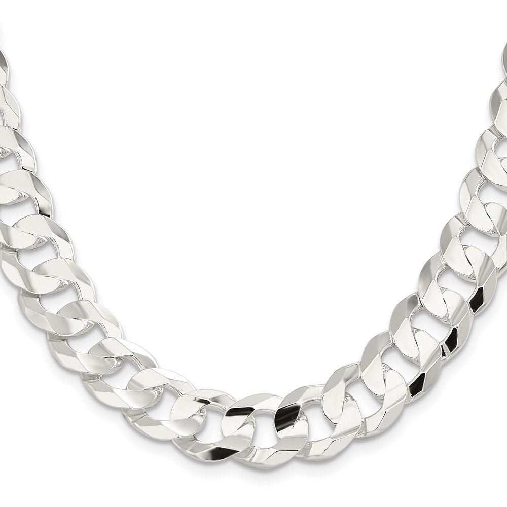 Sterling Silver 14.0mm Concave Beveled Curb Chain Necklace 20"