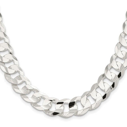 Sterling Silver 14.0mm Concave Beveled Curb Chain Necklace 20"