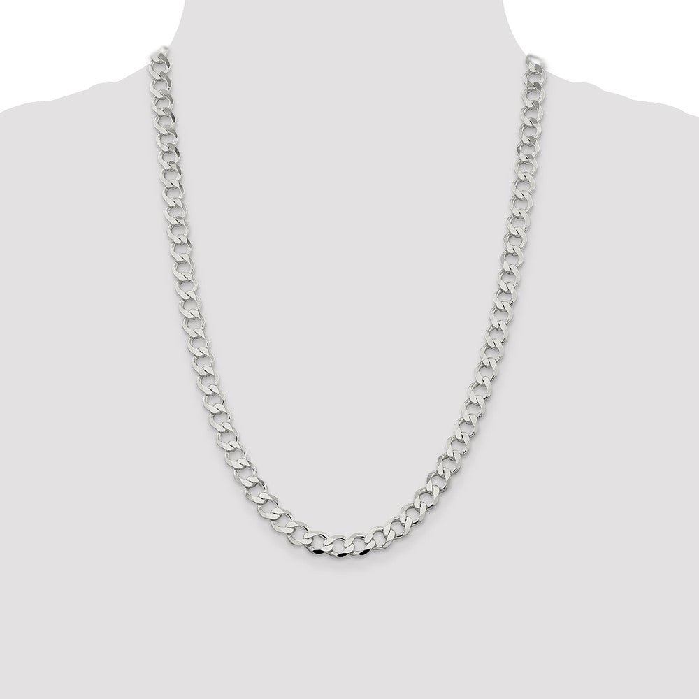Sterling Silver 8.1mm Semi-solid Flat Curb Chain Necklace 24"