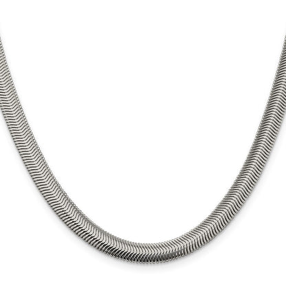 Sterling Silver 6.25mm Flat Oval Snake Chain Necklace 24"