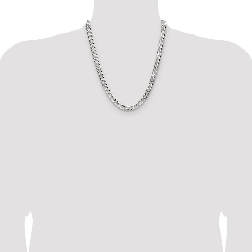 Sterling Silver 8.25mm Flat Diamond-Cut Pave Curb Chain Necklace 22"