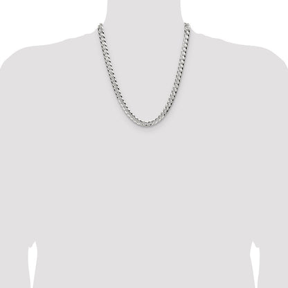 Sterling Silver 8.25mm Flat Diamond-Cut Pave Curb Chain Necklace 22"