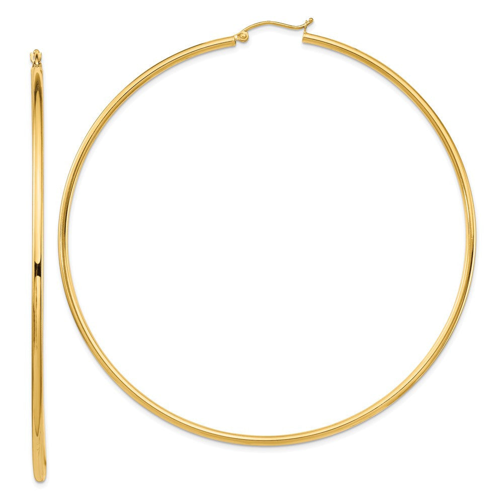 14k Yellow Gold Polished 2x80mm Round Tube Hoop Earrings