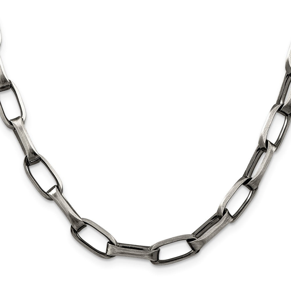 Sterling Silver Antiqued 8mm Elongated Open Link Chain Necklace 24"