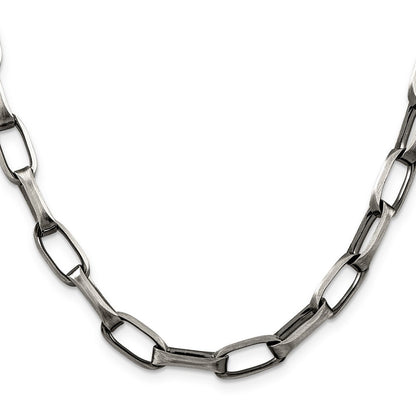 Sterling Silver Antiqued 8mm Elongated Open Link Chain Necklace 24"